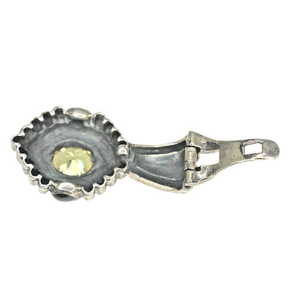 Yellow Cubic Zirconia Antiqued Pendant Charm Enhancer With Clasp Solid .925 Sterling Silver 11.3g Elegant Jewelry Piece