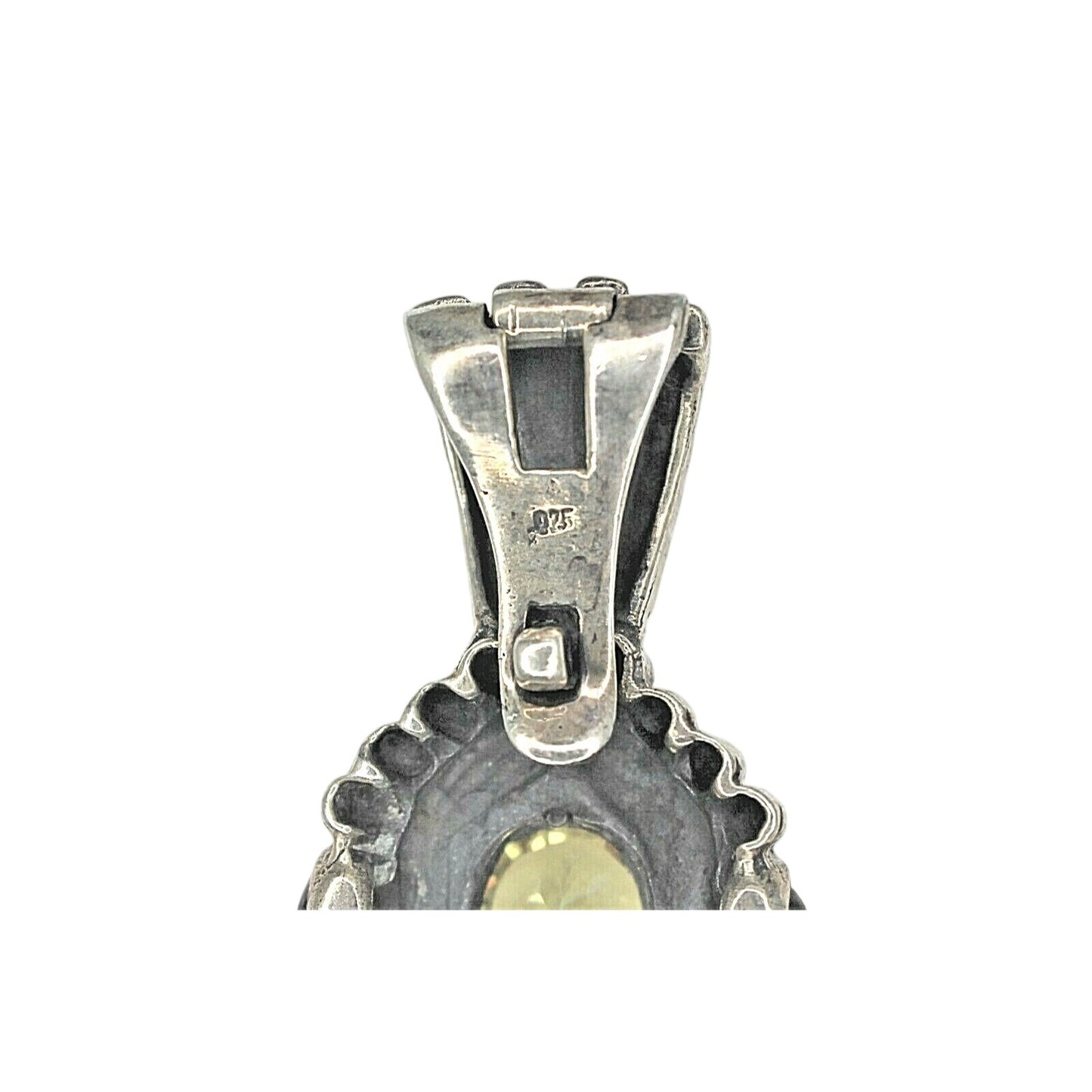 Yellow Cubic Zirconia Antiqued Pendant Charm Enhancer With Clasp Solid .925 Sterling Silver 11.3g Elegant Jewelry Piece