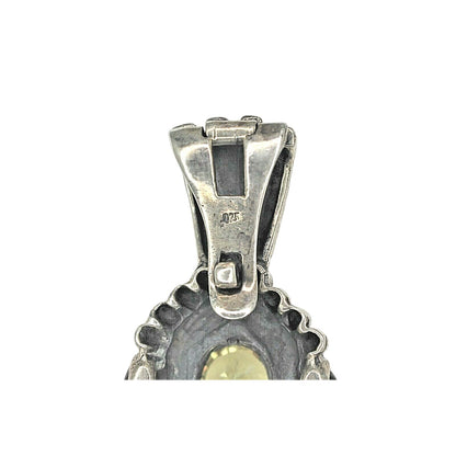 Yellow Cubic Zirconia Antiqued Pendant Charm Enhancer With Clasp Solid .925 Sterling Silver 11.3g Elegant Jewelry Piece