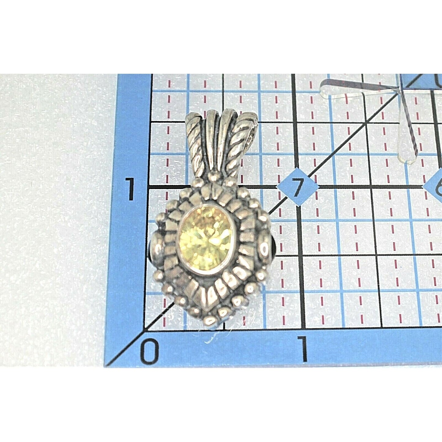 Yellow Cubic Zirconia Antiqued Pendant Charm Enhancer With Clasp Solid .925 Sterling Silver 11.3g Elegant Jewelry Piece