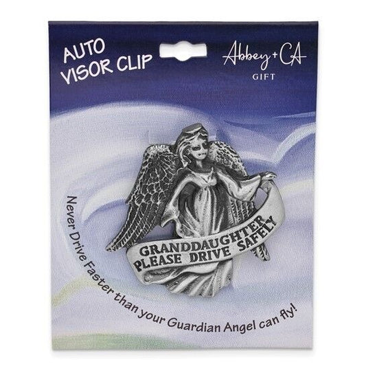 Pewter Finish GRANDDAUGHTER PLEASE DRIVE SAFELY Guardian Angel Visor Clip
