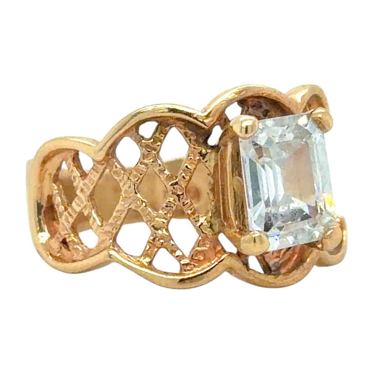 Cubic Zirconia Emerald-Cut Solitaire 14K Yellow Gold Ring 5.7g Size 7.25