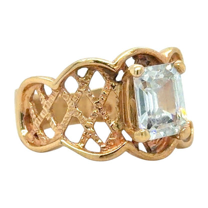 Cubic Zirconia Emerald-Cut Solitaire 14K Yellow Gold Ring 5.7g Size 7.25