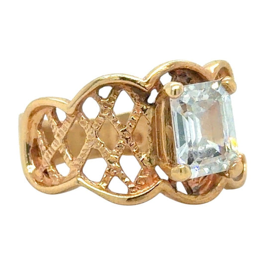 Cubic Zirconia Emerald-Cut Solitaire 14K Yellow Gold Ring 5.7g Size 7.25