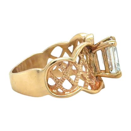 Cubic Zirconia Emerald-Cut Solitaire 14K Yellow Gold Ring 5.7g Size 7.25