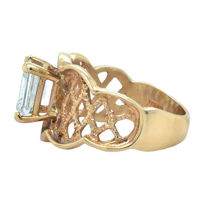 Cubic Zirconia Emerald-Cut Solitaire 14K Yellow Gold Ring 5.7g Size 7.25