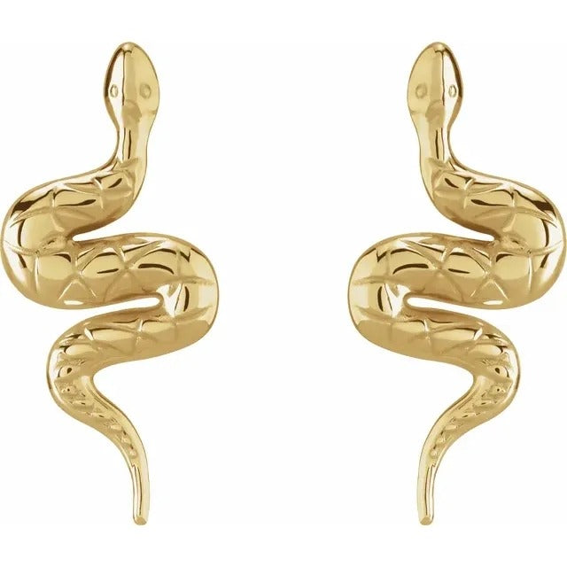 Gold Snake Shaped Drop Earrings 14K Delicate Coiled Serpent Design
