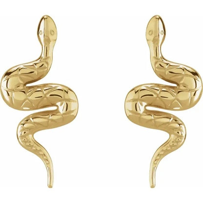 Gold Snake Shaped Drop Earrings 14K Delicate Coiled Serpent Design