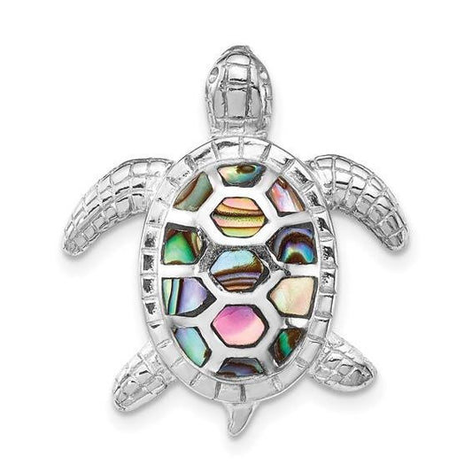 Sterling Silver Rhodium-Plated Turtle Slide Pendant With Abalone Shell Inlay