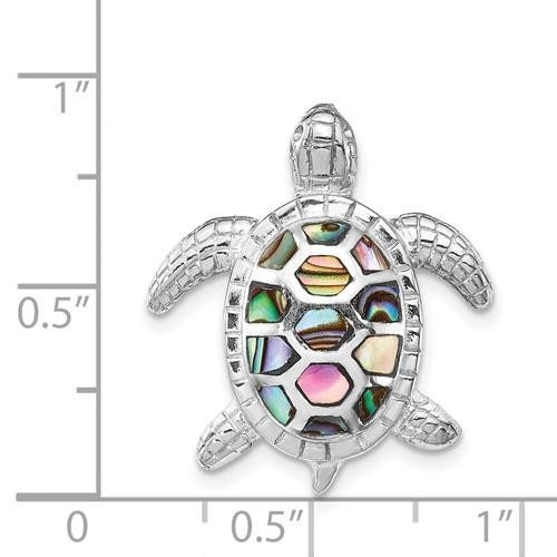 Sterling Silver Rhodium-Plated Turtle Slide Pendant With Abalone Shell Inlay