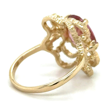 3.14ct Pink Tourmaline with Diamond Accent 14k Yellow Gold Ring 3.6g Size 5.5