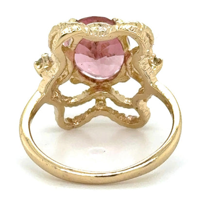 3.14ct Pink Tourmaline with Diamond Accent 14k Yellow Gold Ring 3.6g Size 5.5