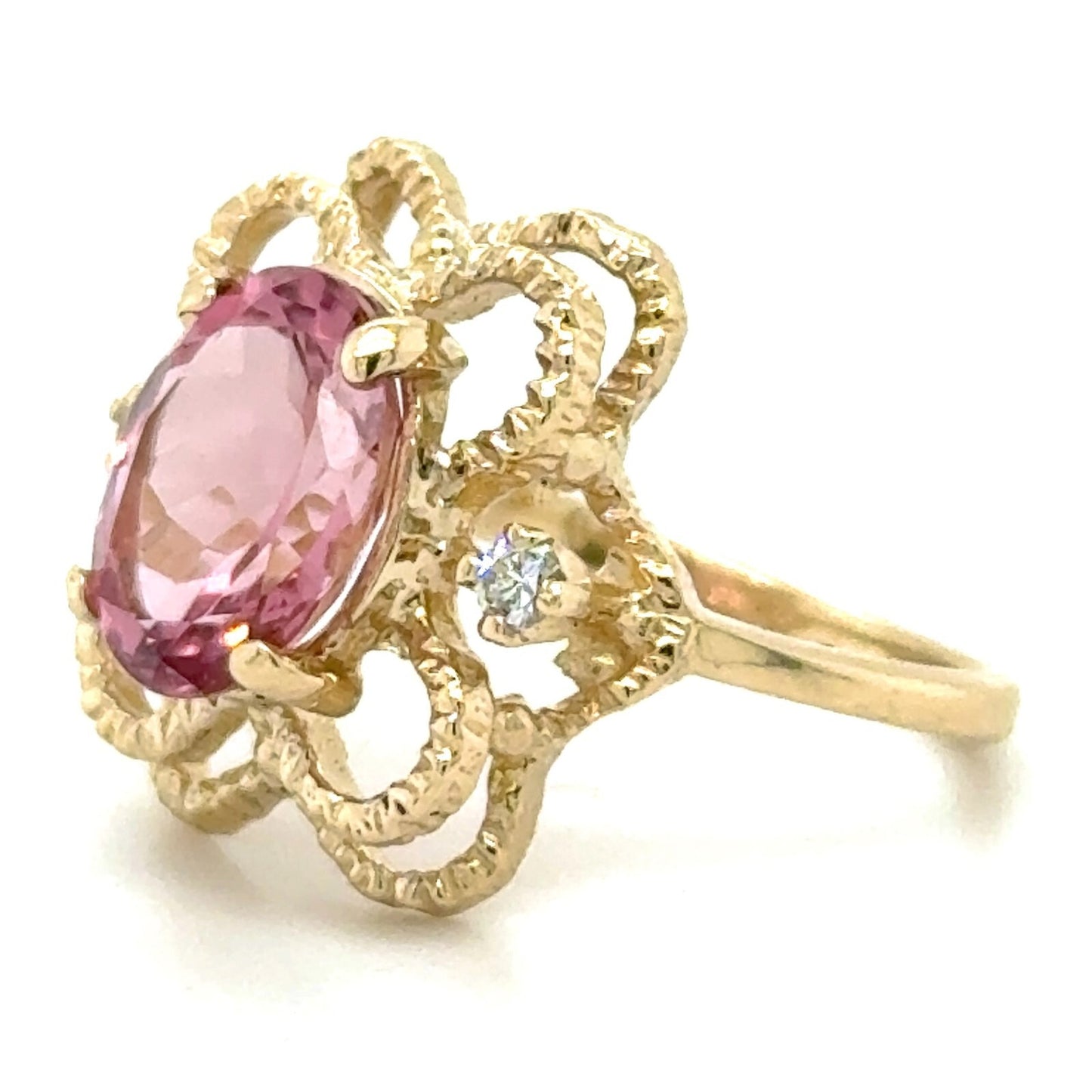 3.14ct Pink Tourmaline with Diamond Accent 14k Yellow Gold Ring 3.6g Size 5.5