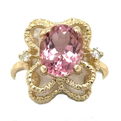 3.14ct Pink Tourmaline with Diamond Accent 14k Yellow Gold Ring 3.6g Size 5.5