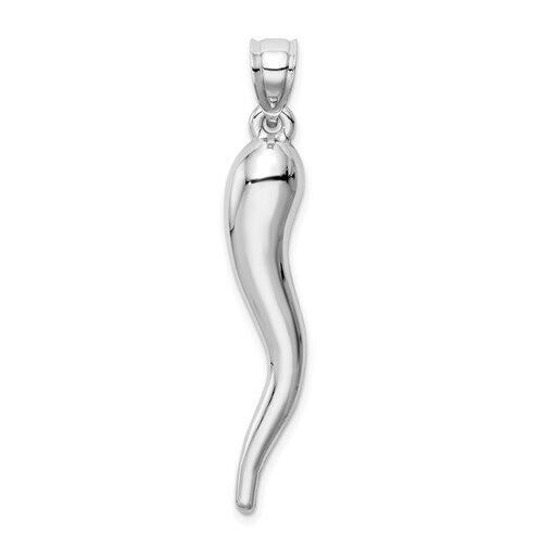 14k White Gold Hollow 3D Italian Horn Pendant Charm