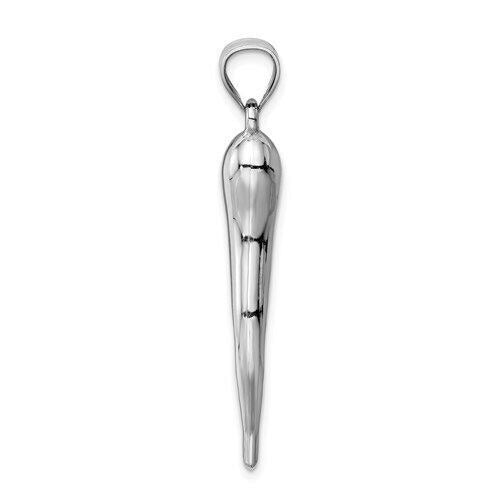 14k White Gold Hollow 3D Italian Horn Pendant Charm