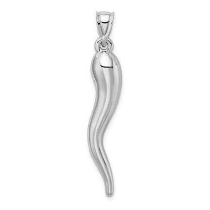 14k White Gold Hollow 3D Italian Horn Pendant Charm