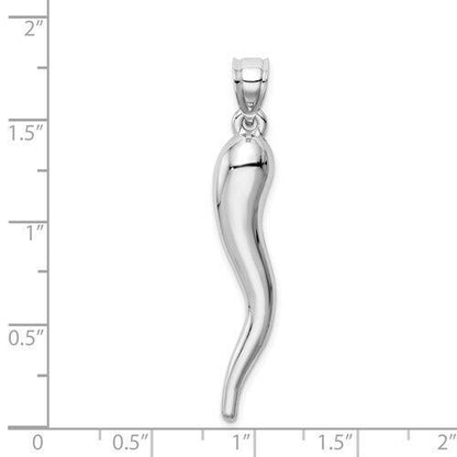 14k White Gold Hollow 3D Italian Horn Pendant Charm