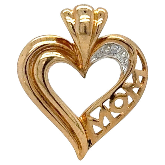 Diamond Accent 10k Yellow Gold Heart "MOM" Pendant 1.9g