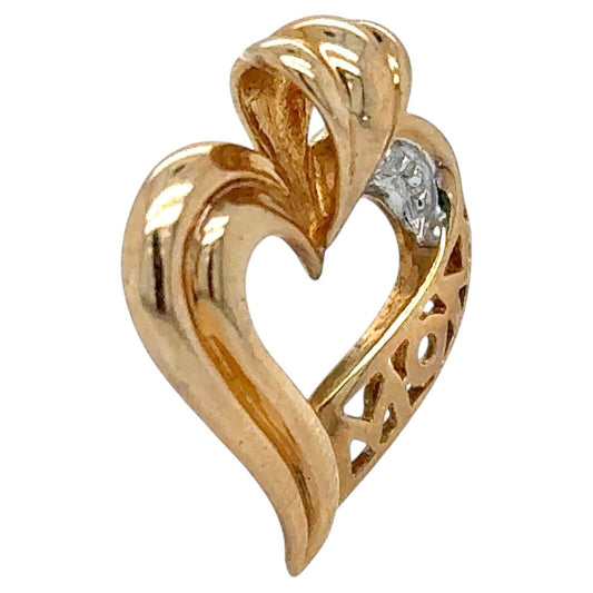 Diamond Accent 10k Yellow Gold Heart "MOM" Pendant 1.9g