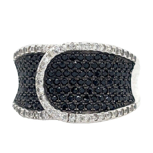 .925 Sterling Silver Black and White Quartz Size 9.75 Ring 6.3g