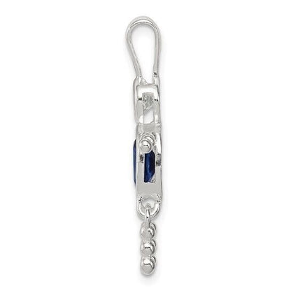 Sterling Silver Rhodium CZ and Birthstone Blue September Glass Boy Pendant