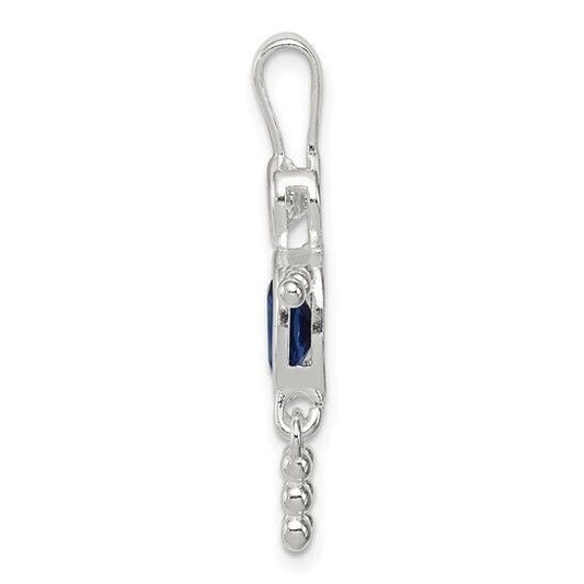 Sterling Silver Rhodium CZ and Birthstone Blue September Glass Boy Pendant
