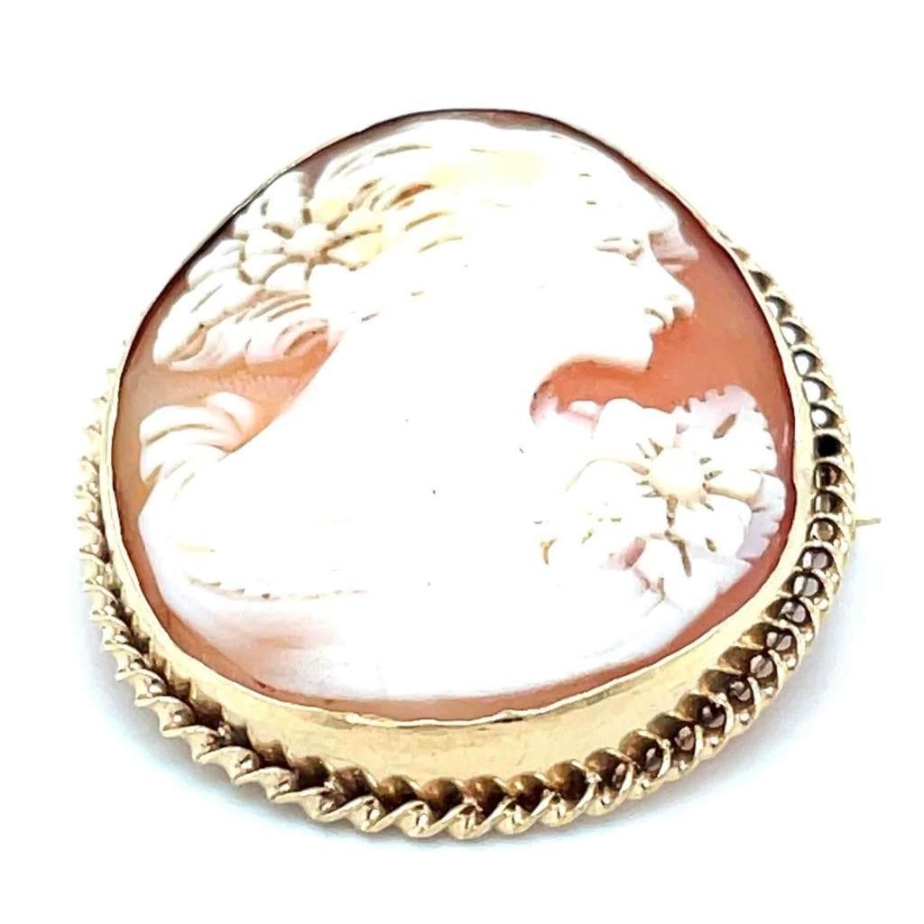 Vintage Cameo Pin / Brooch Pendant REAL Solid 10K Yellow Gold 5.9g