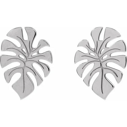 Sterling Silver Monstera Leaf Stud Earrings