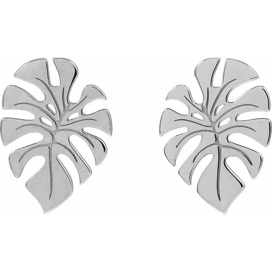 Sterling Silver Monstera Leaf Stud Earrings