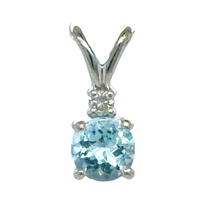 Aquamarine & Diamond 14K White Gold Pendant 0.7g