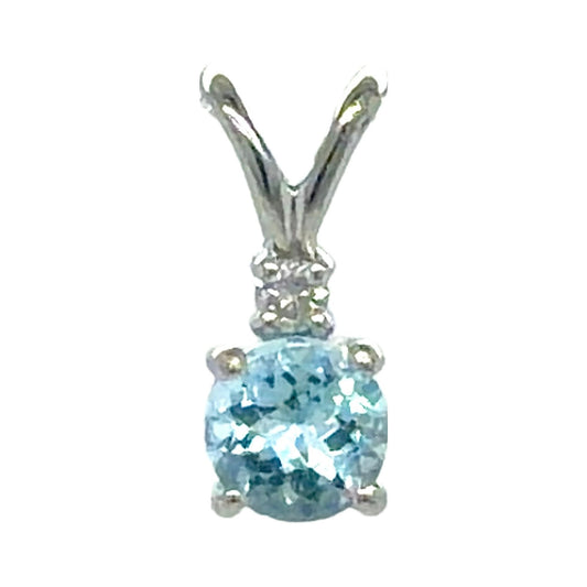 Aquamarine & Diamond 14K White Gold Pendant 0.7g