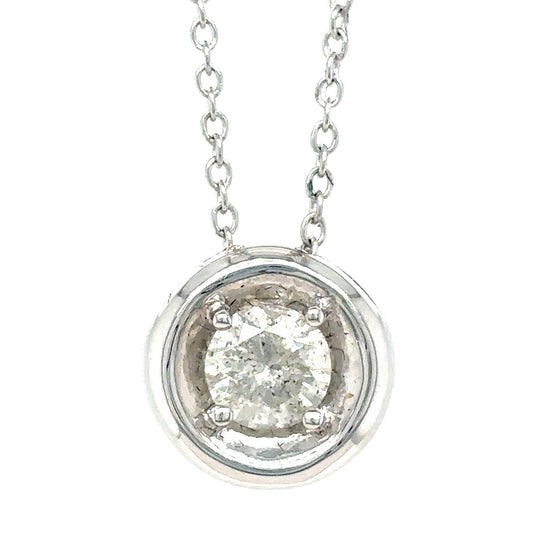 14K White Gold Necklace W/ 1/4Ct Round Diamond Pendant I3 Clarity