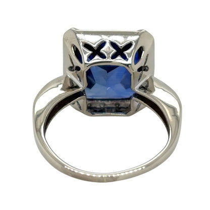 Vintage 10k White Gold (Blue Solitaire) & Diamond Size 5.25 Ring 4.5g