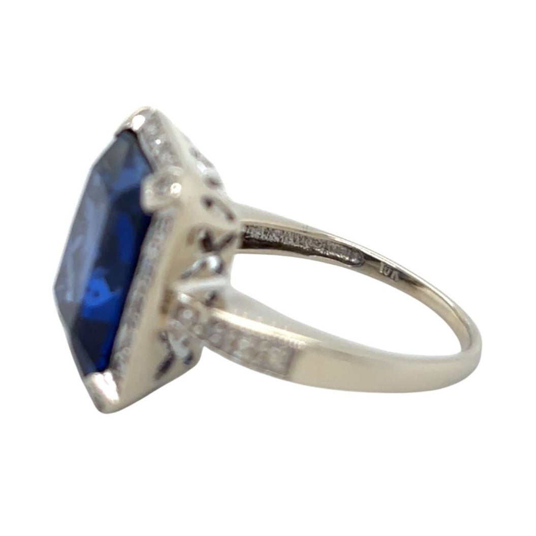 Vintage 10k White Gold (Blue Solitaire) & Diamond Size 5.25 Ring 4.5g