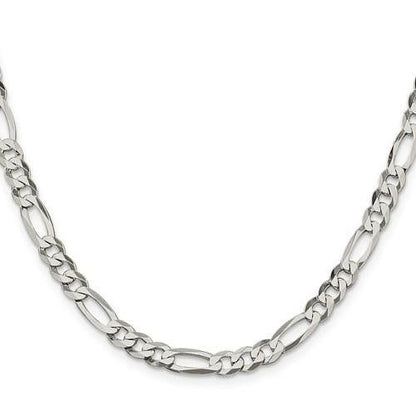 Sterling Silver 5.5mm Flat Figaro Chain Necklace 18in