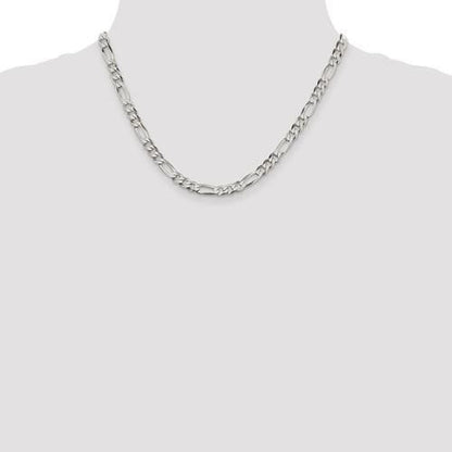 Sterling Silver 5.5mm Flat Figaro Chain Necklace 18in