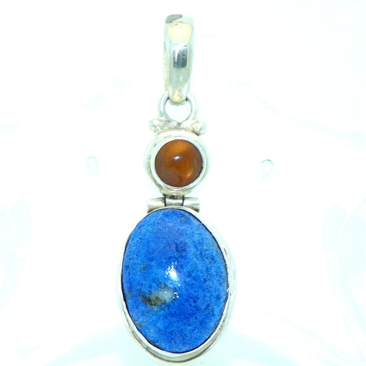 Dumortierite & Amber Pendant .925 Sterling Silver Oval 8.6g