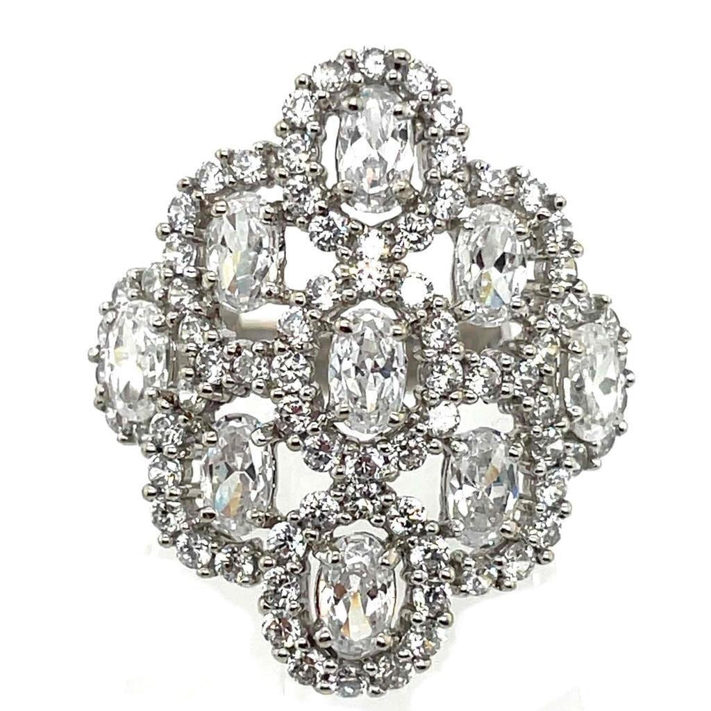 Cubic Zirconia Cocktail 10k White Gold Ring 6.8g Size 7