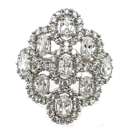 Cubic Zirconia Cocktail 10k White Gold Ring 6.8g Size 7