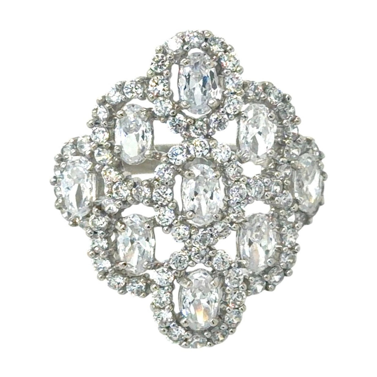 Cubic Zirconia Cocktail 10k White Gold Ring 6.8g Size 7