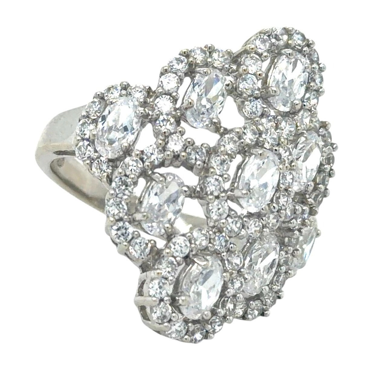 Cubic Zirconia Cocktail 10k White Gold Ring 6.8g Size 7