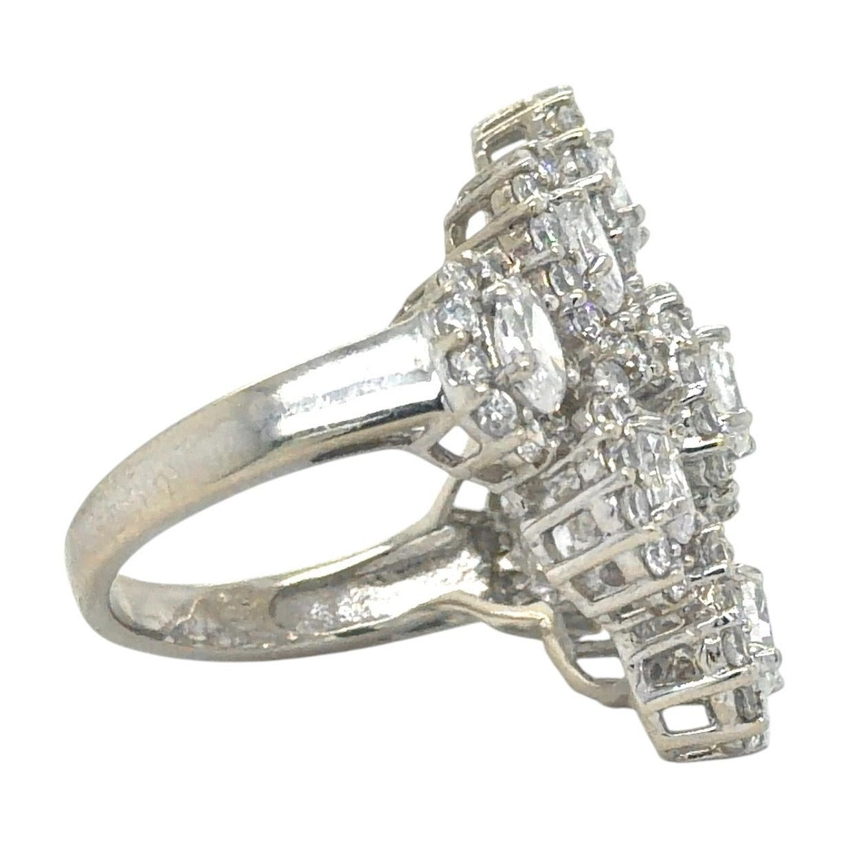 Cubic Zirconia Cocktail 10k White Gold Ring 6.8g Size 7
