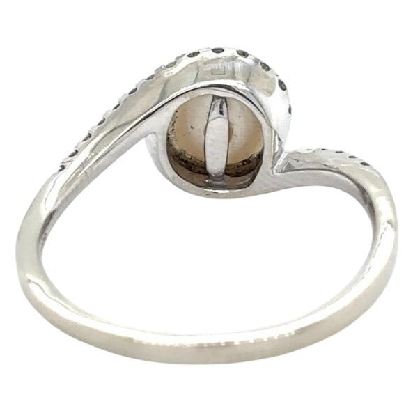 Pearl & Diamond Halo 14k White Gold Ring 2.8g Size 6.25