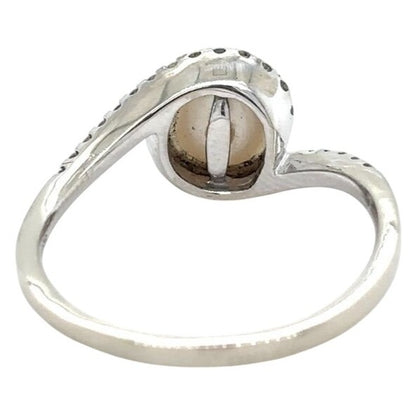 Pearl & Diamond Halo 14k White Gold Ring 2.8g Size 6.25
