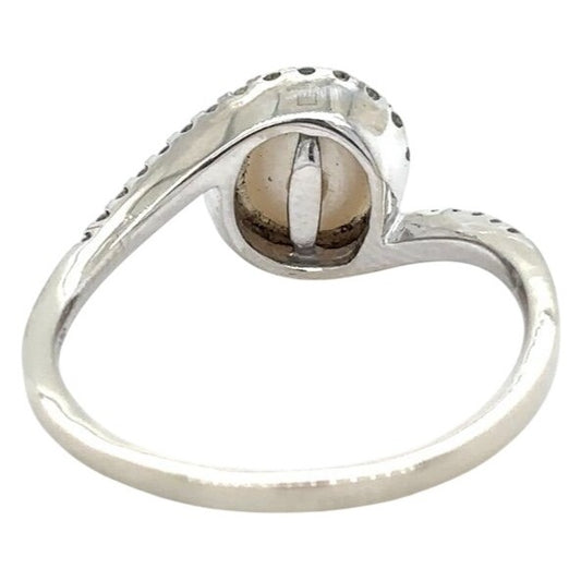Pearl & Diamond Halo 14k White Gold Ring 2.8g Size 6.25
