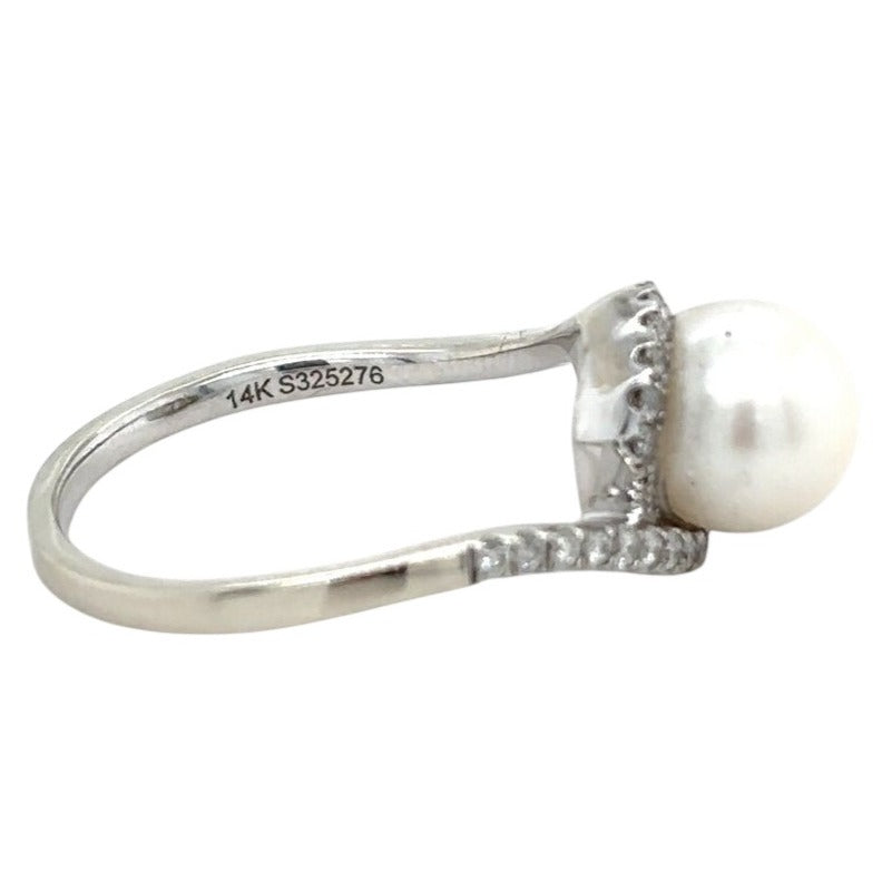 Pearl & Diamond Halo 14k White Gold Ring 2.8g Size 6.25