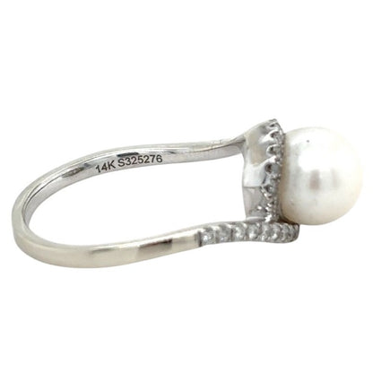 Pearl & Diamond Halo 14k White Gold Ring 2.8g Size 6.25