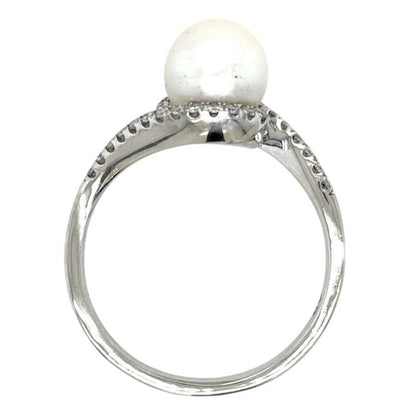 Pearl & Diamond Halo 14k White Gold Ring 2.8g Size 6.25