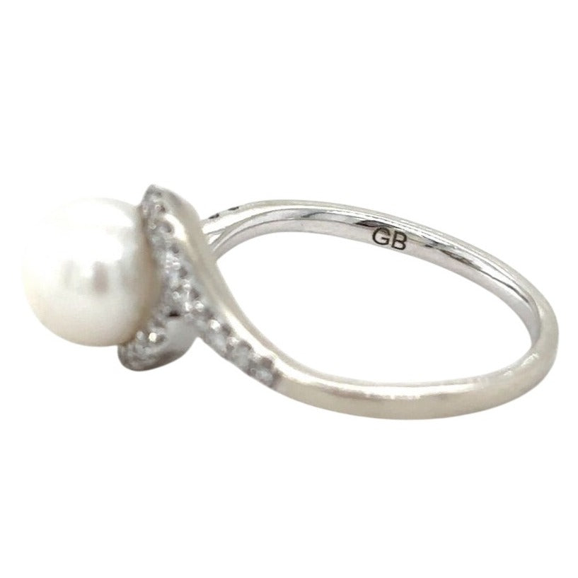 Pearl & Diamond Halo 14k White Gold Ring 2.8g Size 6.25